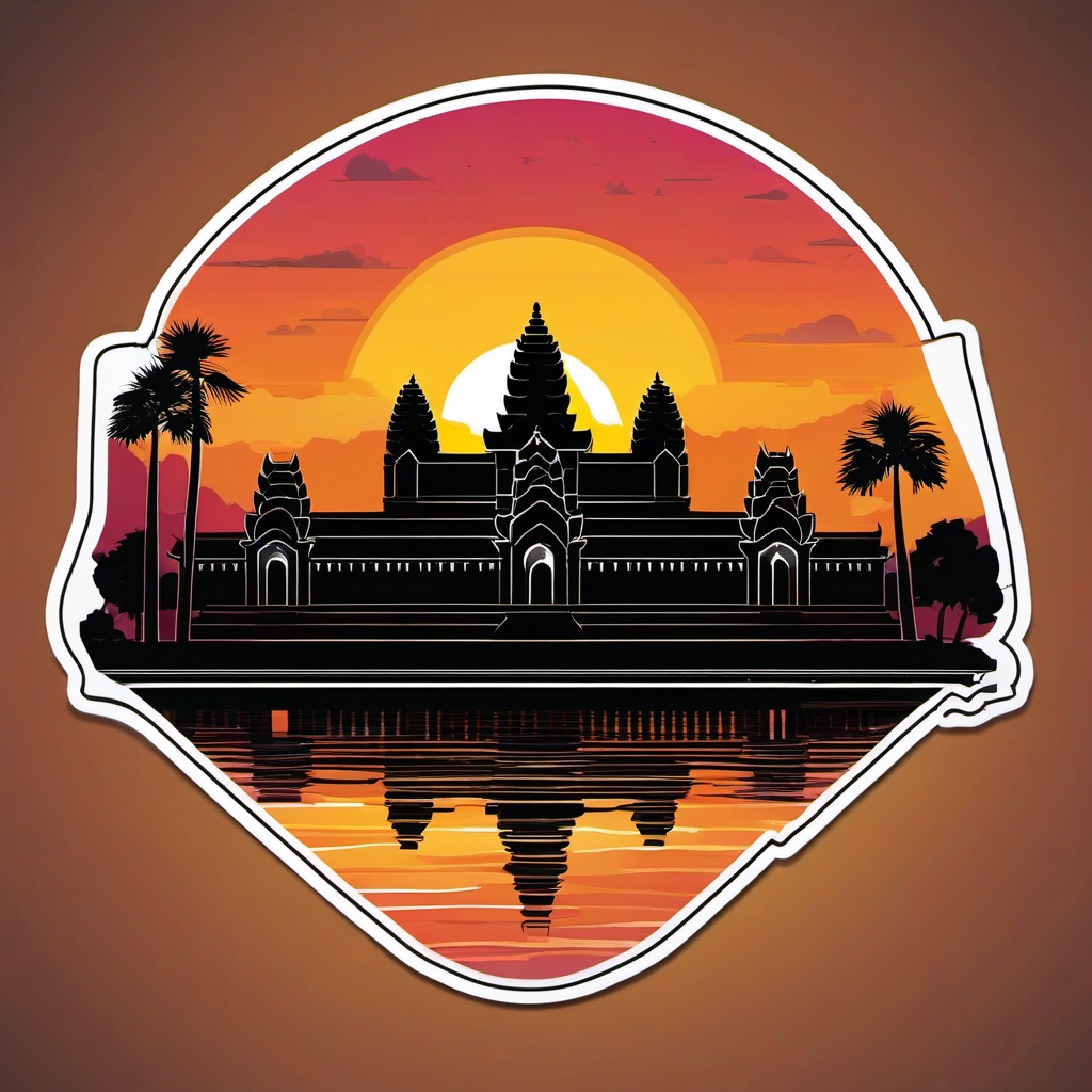 Angkor Wat Sunrise sticker- Spectacular sunrise over the largest religious monument in Cambodia, , sticker vector art, minimalist design