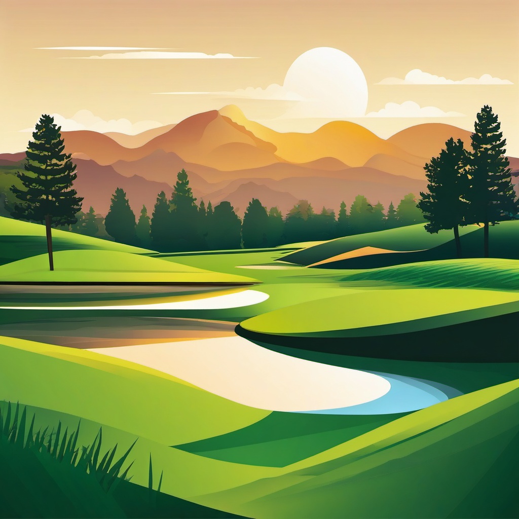 Golf Course Landscape Clipart - A beautiful golf course landscape.  color vector clipart, minimal style