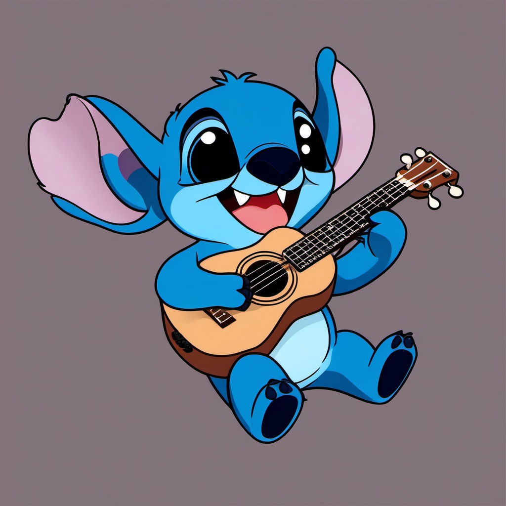 Stitch clipart - Stitch holding a ukulele and singing  color,minimalist,vector clipart