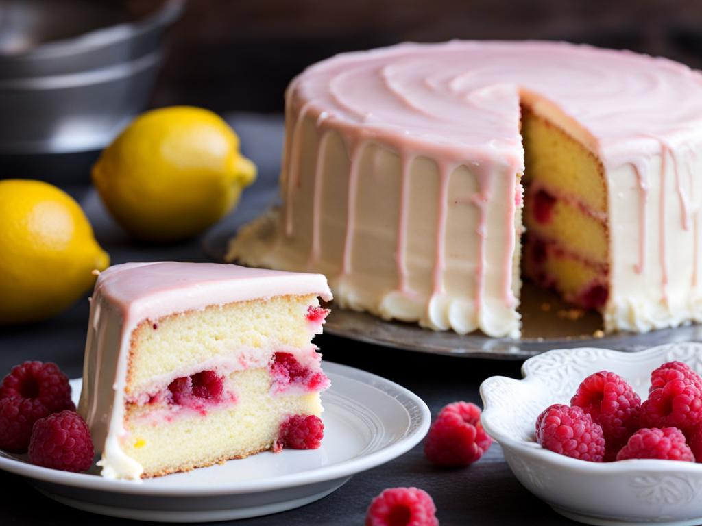 raspberry lemonade cake with lemon icing, savored at a summertime barbecue. 