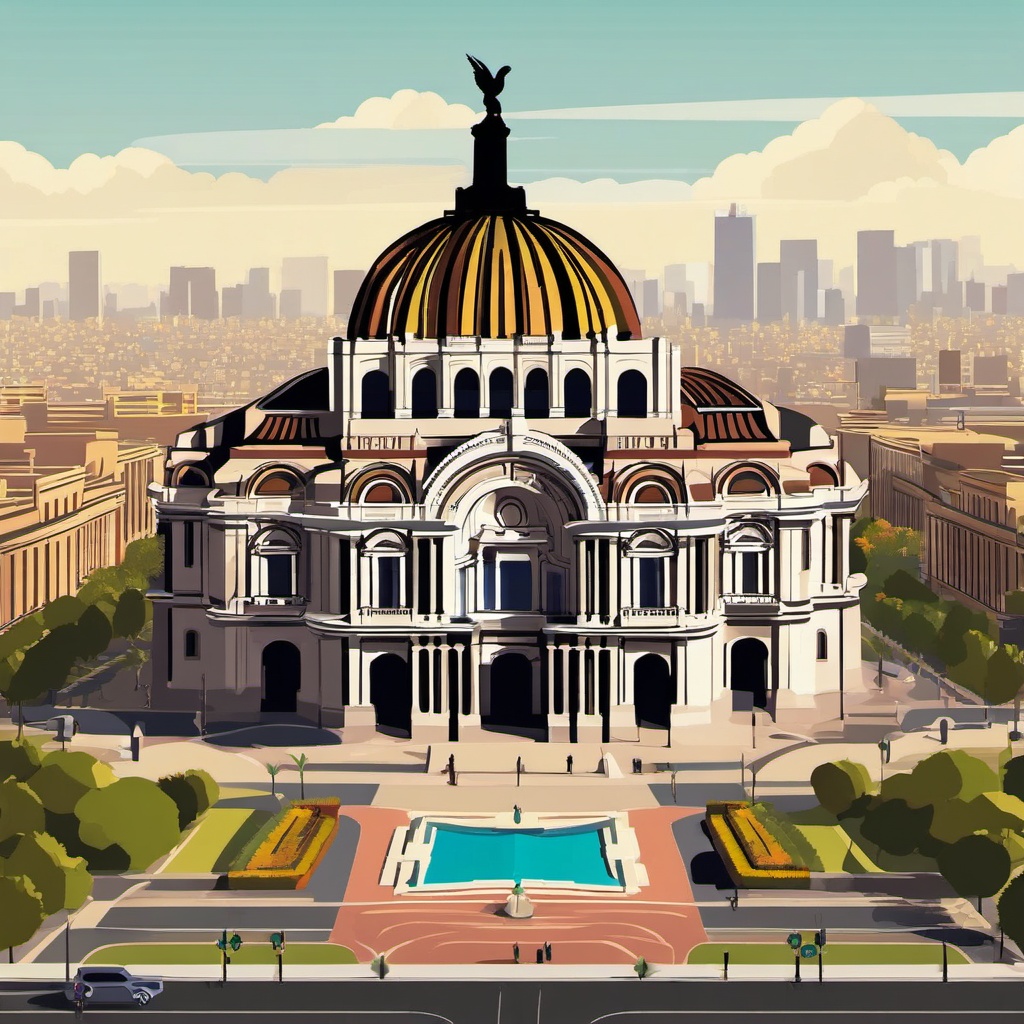 Mexico City clipart - Palacio de Bellas Artes and Zócalo, ,color clipart vector style