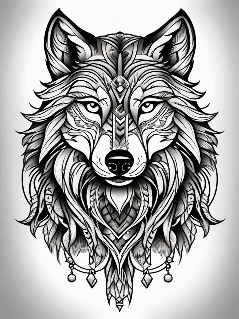 Traditional Wolf Tattoo,old-school classic, traditional wolf tattoo, honoring timeless values and loyalty. , tattoo design, white clean background