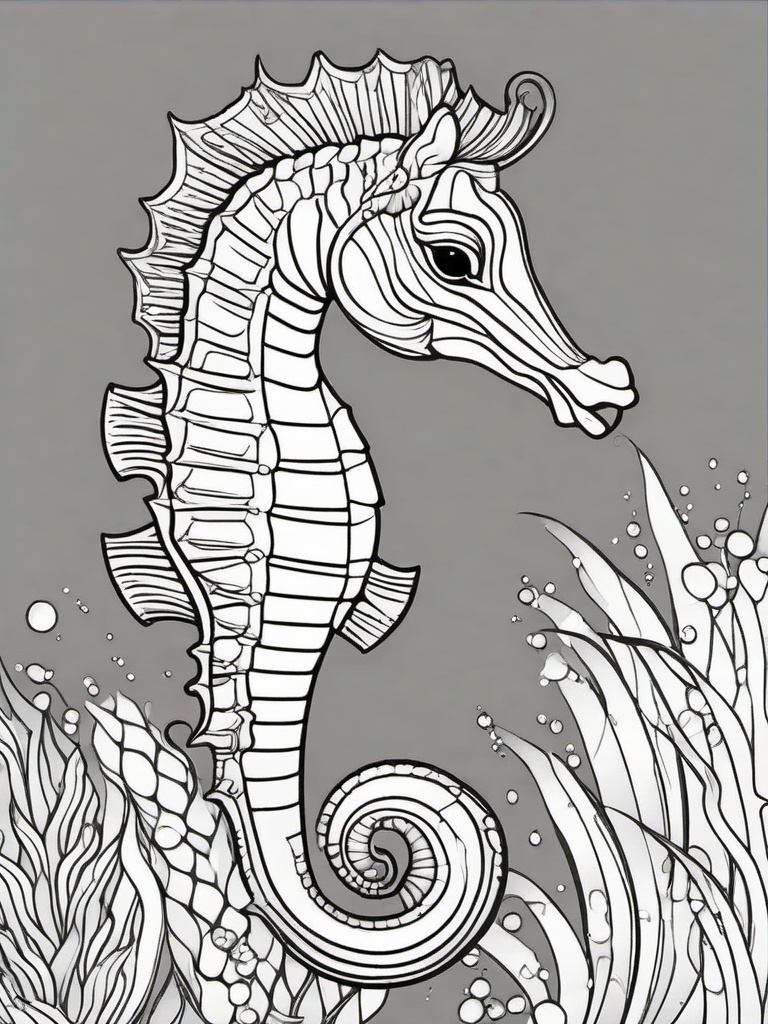 Seahorse Coloring Pages - Tiny Ocean Drifter with Curved Tail  black outline printable sheet, coloring page