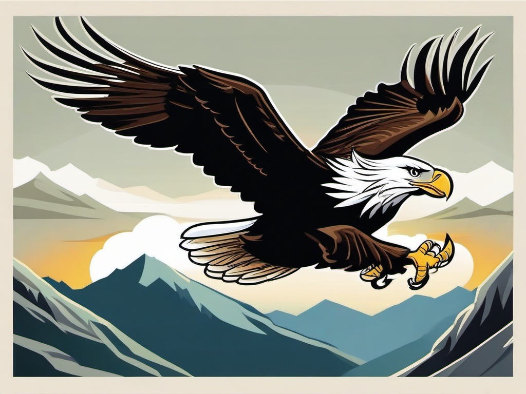 Eagle Cartoon - Cartoon of eagle soaring over mountains  