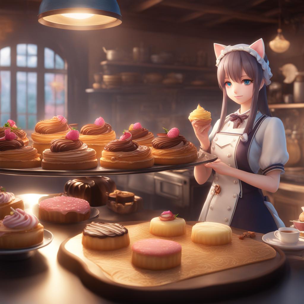 nekopara,chocola and vanilla,baking delectable pastries with their unique feline flair,a cozy patisserie kitchen detailed matte painting, deep color, fantastical, intricate detail, splash screen, complementary colors, fantasy concept art, 8k resolution trending on artstation unreal engine 5