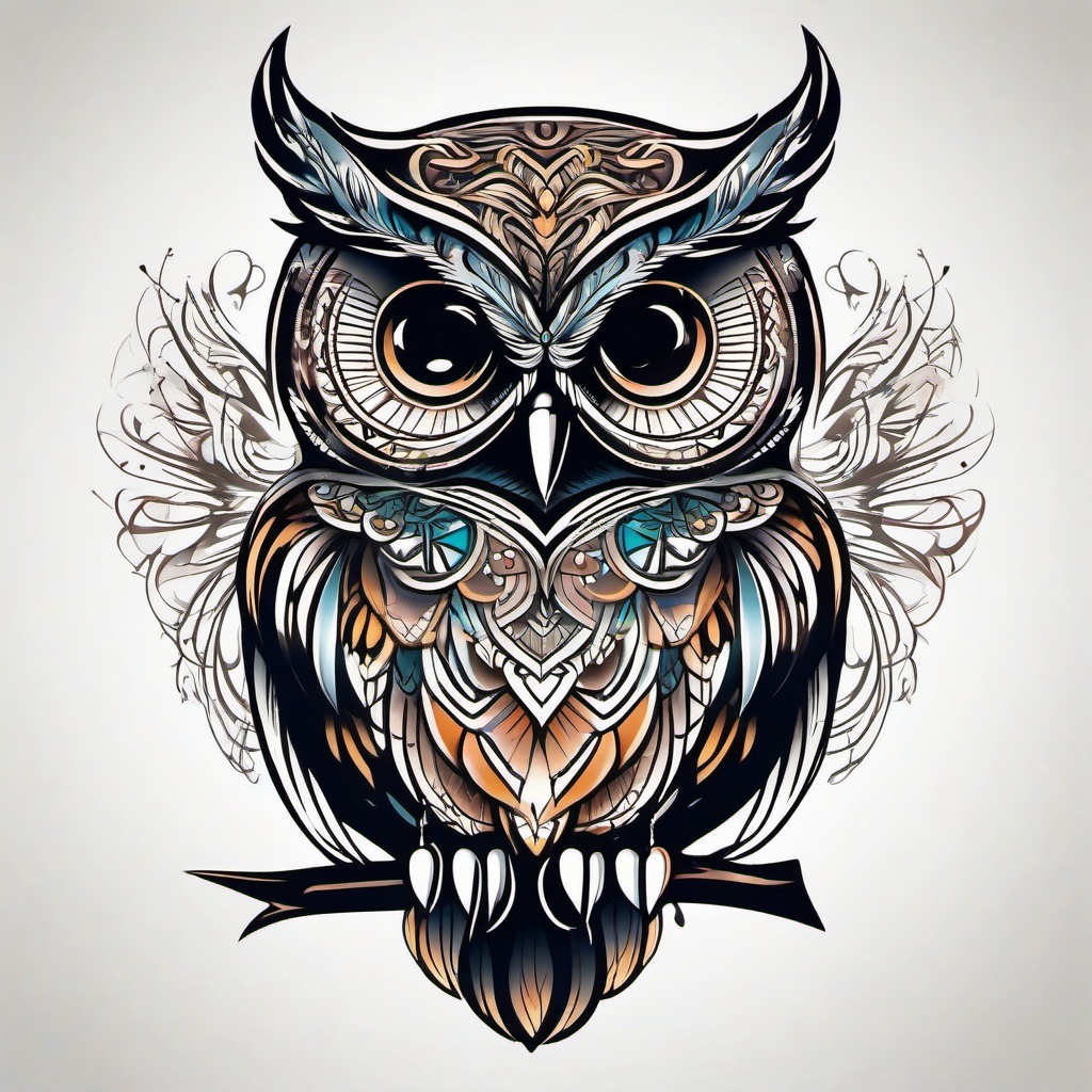 Beautiful Owl Tattoo - Showcase the beauty of owls through a stunningly crafted tattoo.  simple color tattoo,vector style,white background