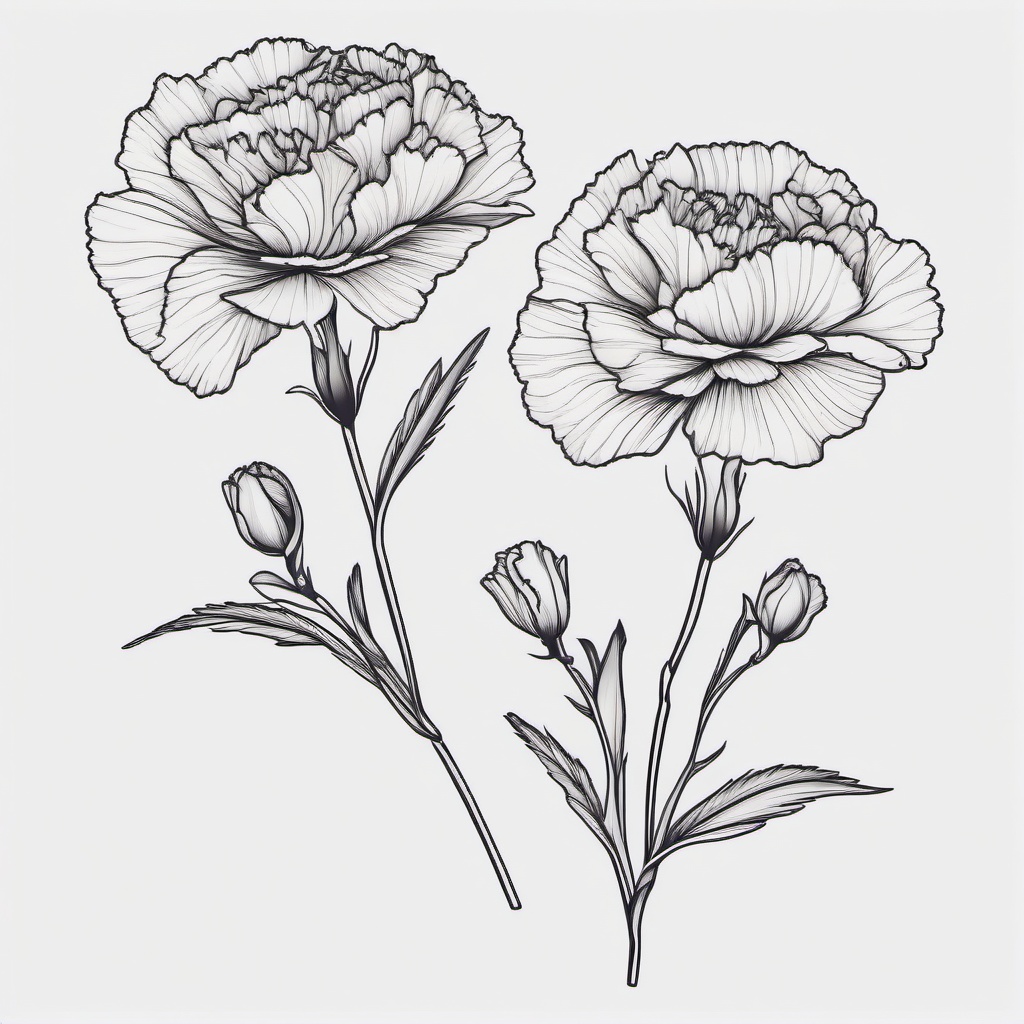 Carnation Tattoo Fine Line,Sophistication and subtlety in a fine line carnation tattoo, showcasing delicate details with precision.  simple color tattoo,minimal vector art,white background