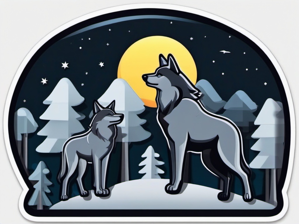 Full Moon and Wolves Emoji Sticker - Nighttime harmony in the wilderness, , sticker vector art, minimalist design