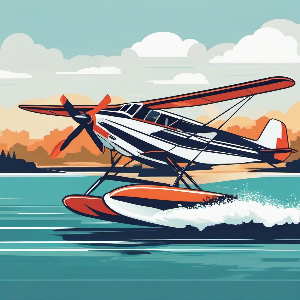 Sea Plane Clipart - A sea plane taking off from the water.  color vector clipart, minimal style