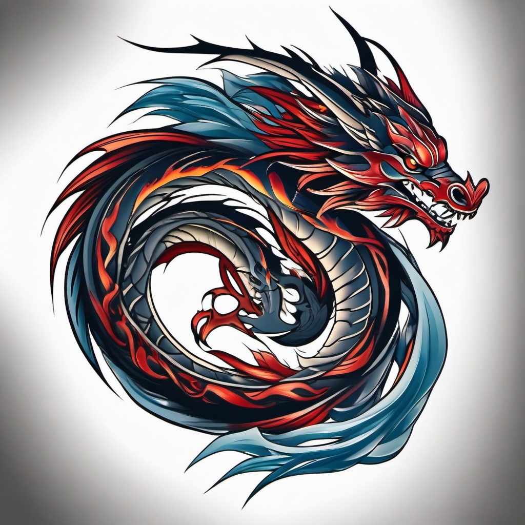 fairy tail dragon tattoo  simple color tattoo style,white background