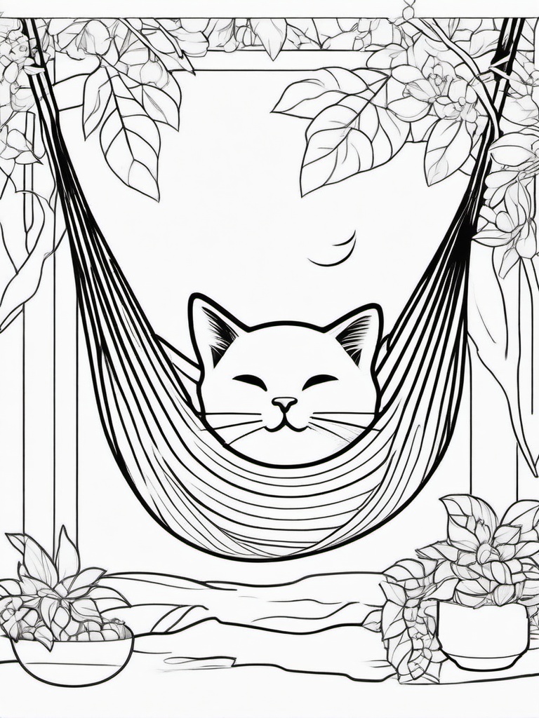 Kitty in a Hammock Coloring Pages - Relaxing Kitten Lounging in a Hammock  minimal black outline printable sheet, coloring page