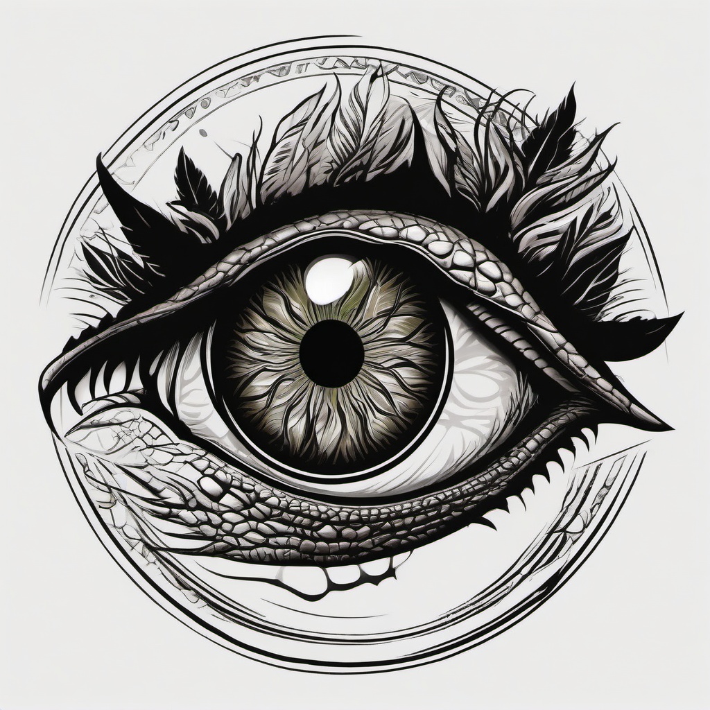 Dinosaur Eye Tattoo - Showcase the intensity and mystery of a dinosaur's eye in a detailed tattoo.  simple vector color tattoo,minimal,white background