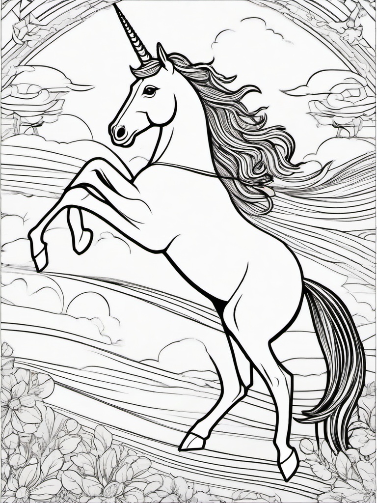 Unicorn with Wings Coloring Pages - Enchanted Creature Soaring Through the Sky  minimal black outline printable sheet, coloring page