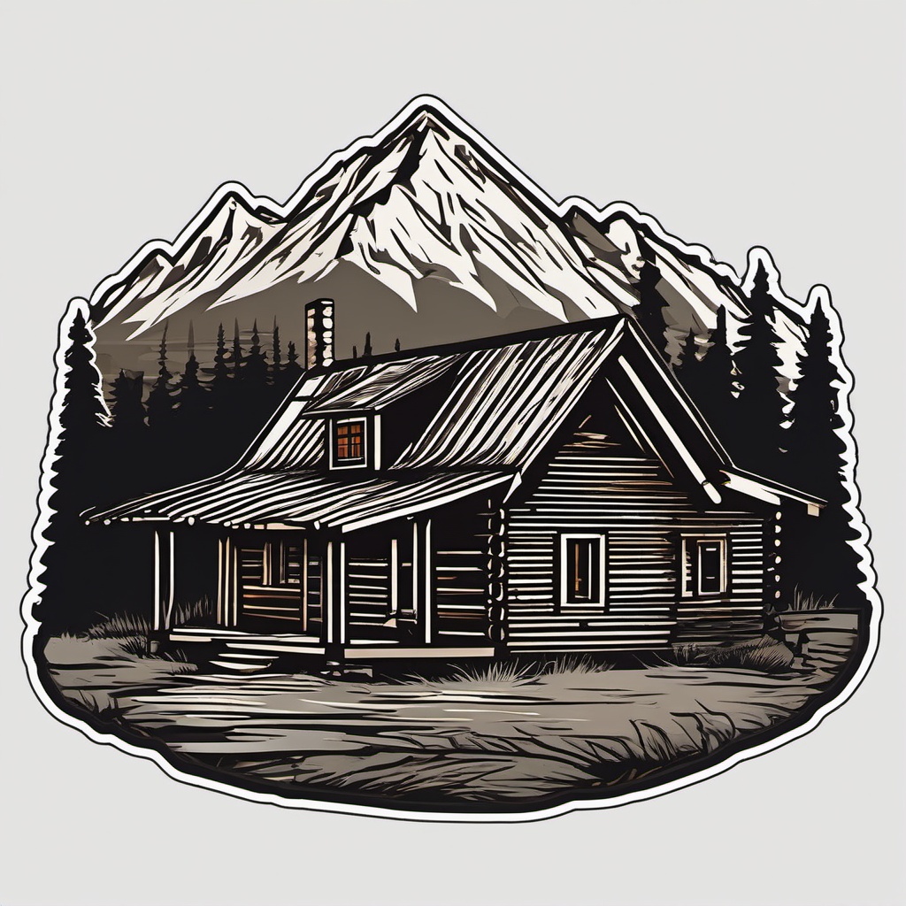 Rustic Log Cabin Sticker - Capture the rugged and natural beauty of a rustic log cabin with this cozy sticker, , sticker vector art, minimalist design