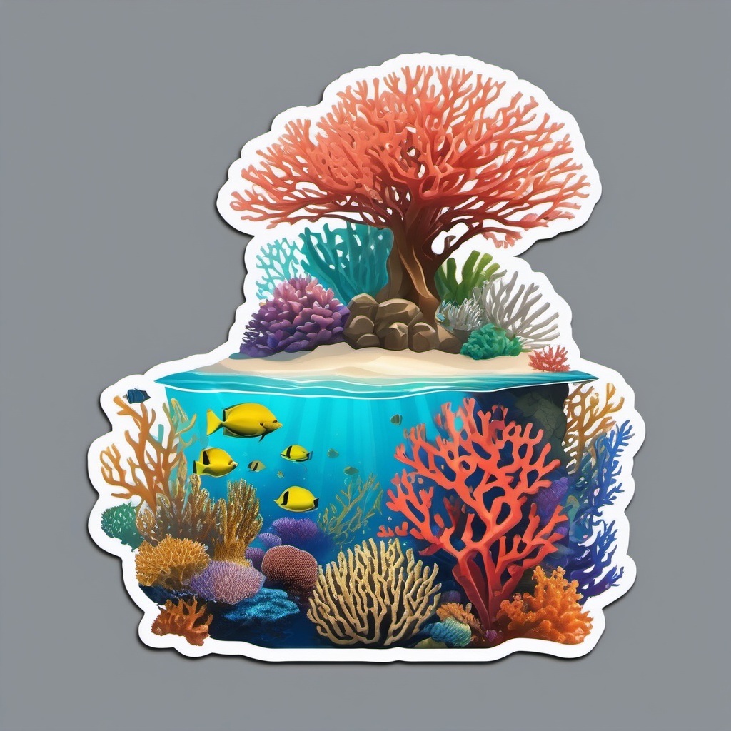 Maldives Coral Reefs sticker- Colorful coral reefs in the crystal-clear waters of the Maldives, , sticker vector art, minimalist design