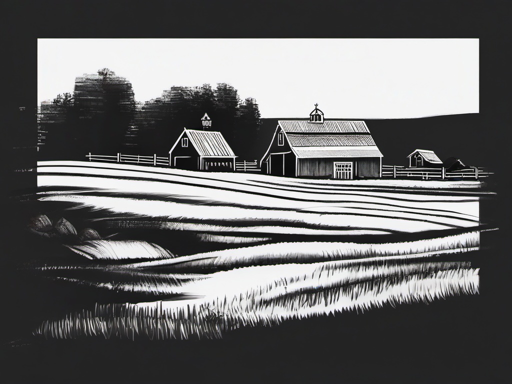 sketch of a farm  minimal rough sketch scribbles,doodles,black and white