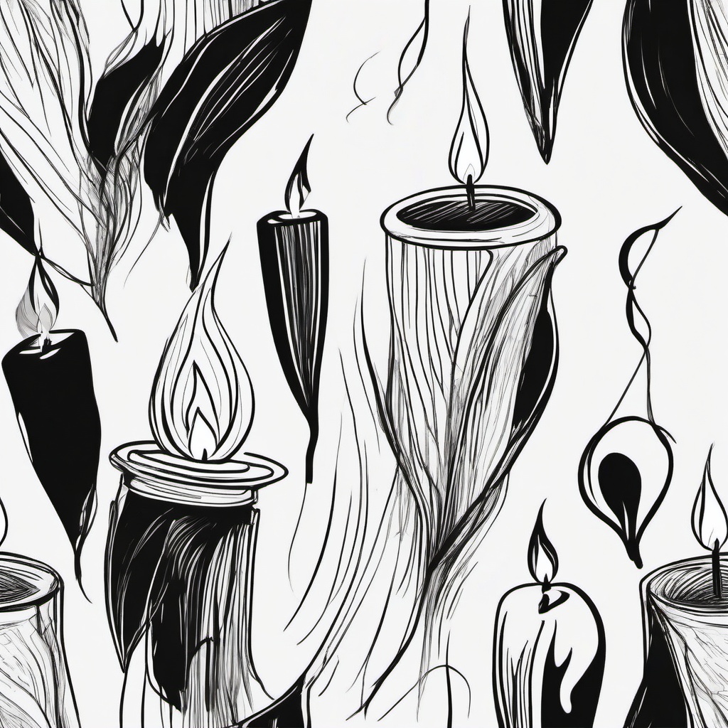 drawing of a candle flame  minimal rough sketch scribbles,doodles,black and white