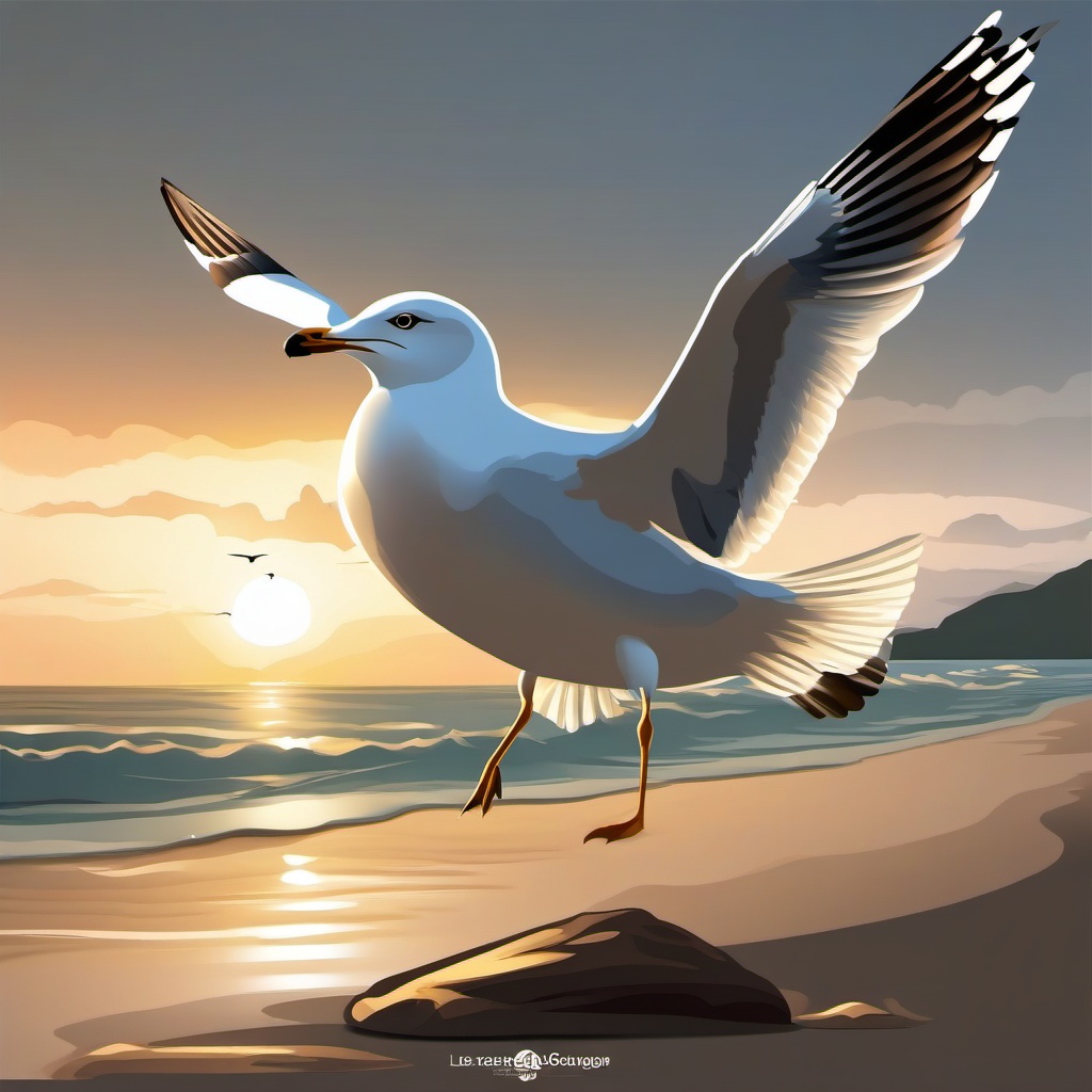 Seagull Clipart at the Beach,Graceful seagull at the beach, symbolizing freedom and tranquility. 