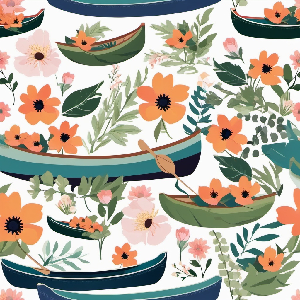 Floral Canoe Adventure clipart - An adventure in a flower-covered canoe., ,vector color clipart,minimal