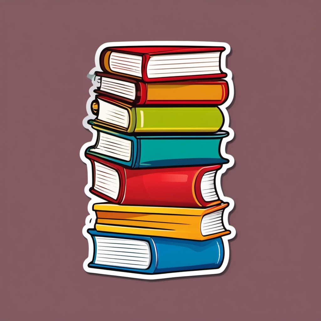 Book Sticker - Stack of colorful books, ,vector color sticker art,minimal