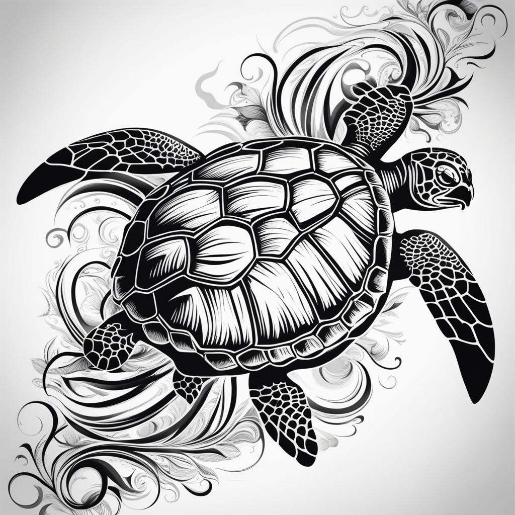 sea turtle tattoo black and white design 