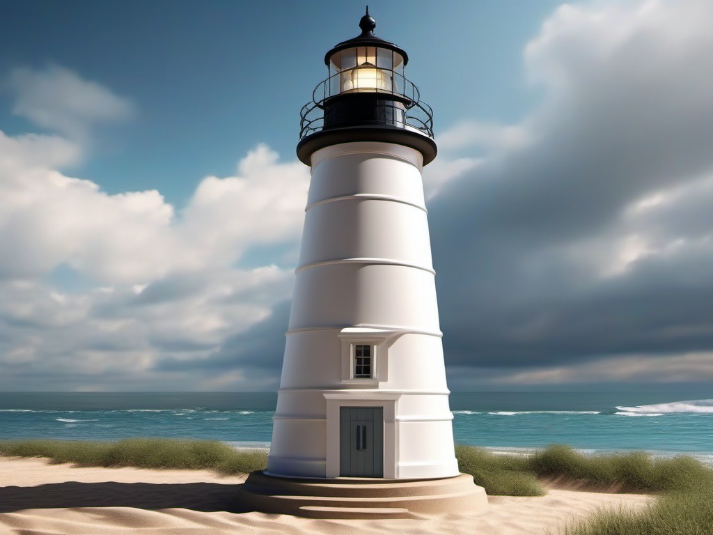 Beachside lighthouse views close shot perspective view, photo realistic background, hyper detail, high resolution