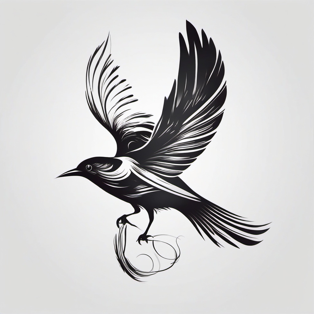 Bird And Feather Tattoo - Bird holding a feather  minimalist tattoo design, white background