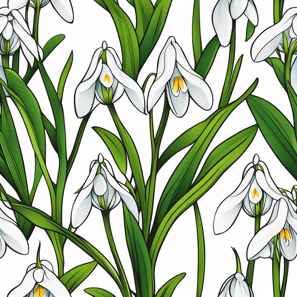 Snowdrop flower tattoo, Tattoos inspired by the delicate and early-blooming snowdrop flower. ,colorful, tattoo pattern, clean white background