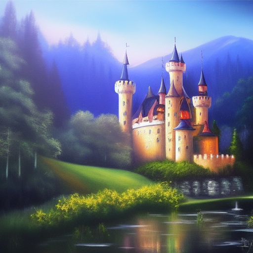 Fairy tale castle draw in oil paint style