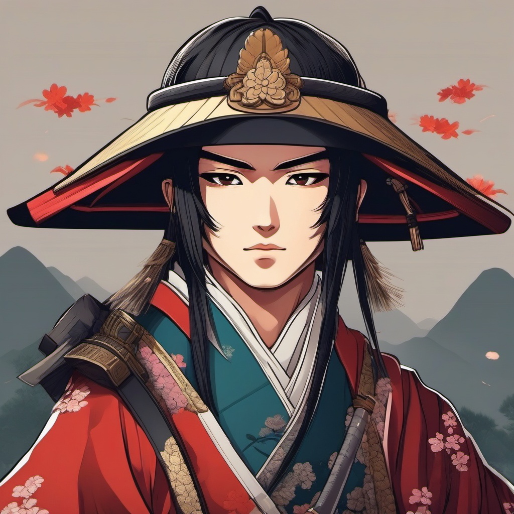 Brave samurai warrior in a feudal Japan.  front facing ,centered portrait shot, cute anime color style, pfp, full face visible