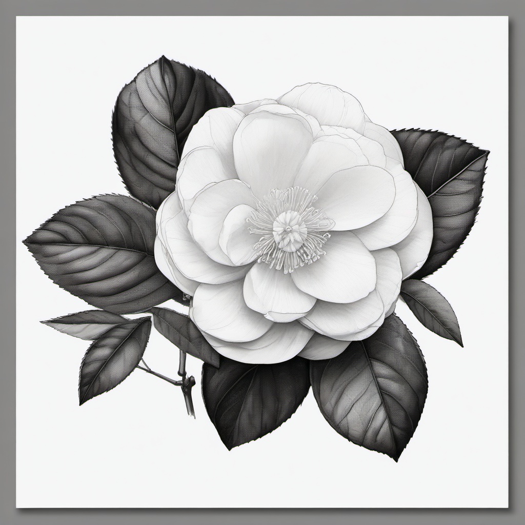 drawing of a camellia  minimal rough sketch scribbles,doodles,black and white