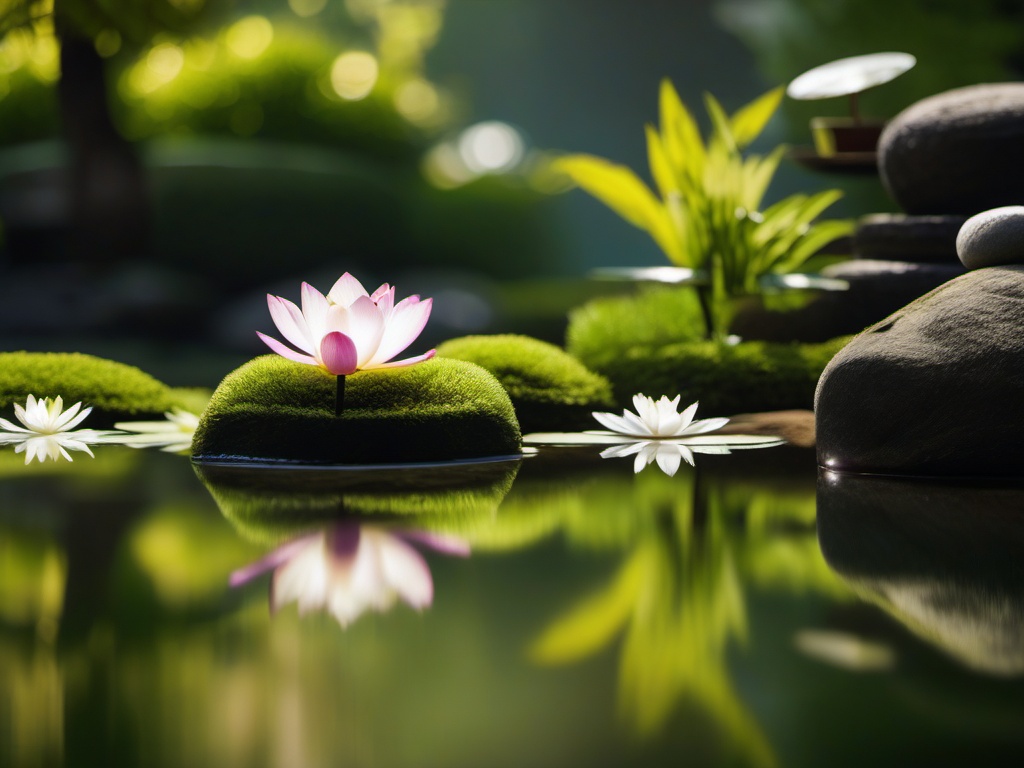 Zen Pond Garden - Create a tranquil garden with a serene pond and Zen aesthetics. realistic, professional photography, bokeh, natural lighting, canon lens, shot on dslr 64 megapixels sharp focus