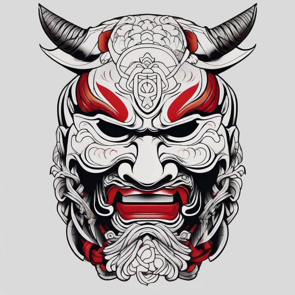 japanese tattoo samurai mask  simple color tattoo,white background,minimal