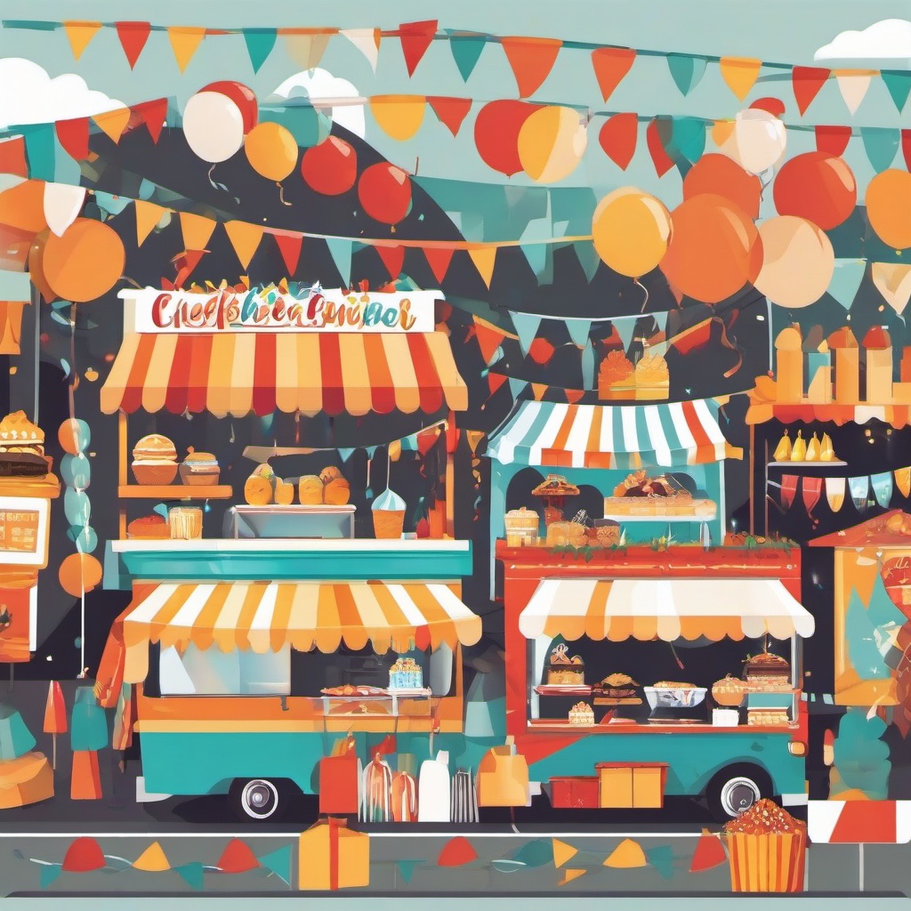 Celebration clipart - street festival with food trucks  color,minimalist,vector clipart