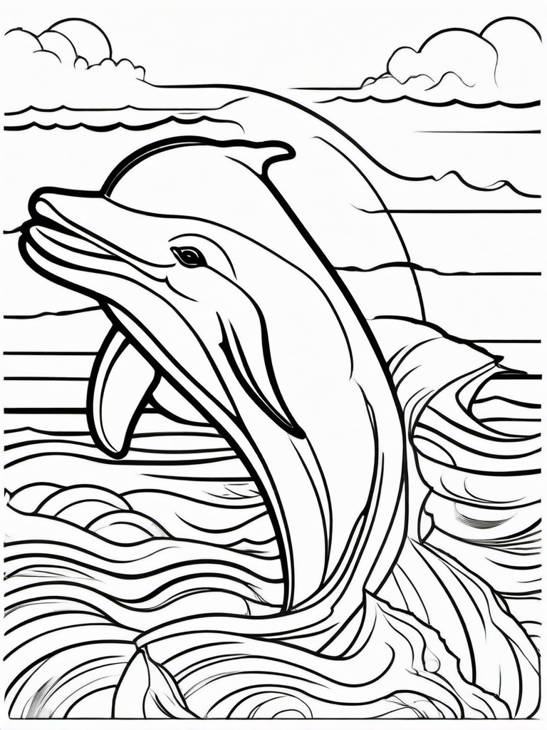 Dolphin Coloring Pages - Playful and Intelligent Sea Mammal  black outline printable sheet, coloring page