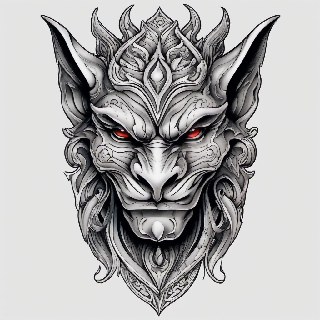 gargoyle face tattoo  simple color tattoo design,white background