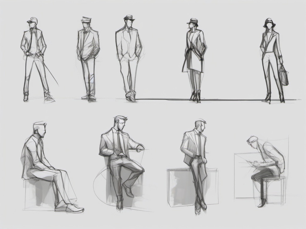 sketches of poses  minimal rough sketch scribbles,doodles,black and white