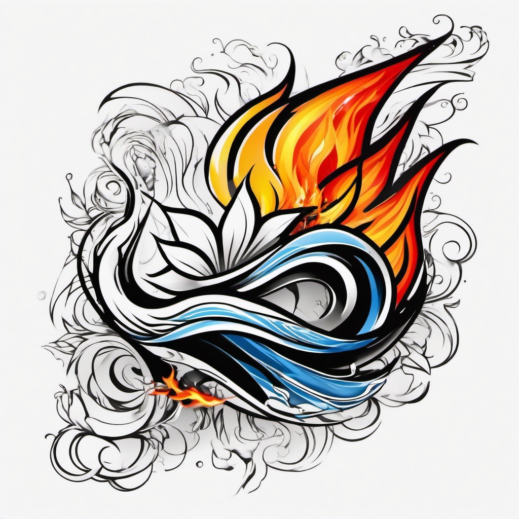 fire and water tattoo black and white  simple color tattoo,white background