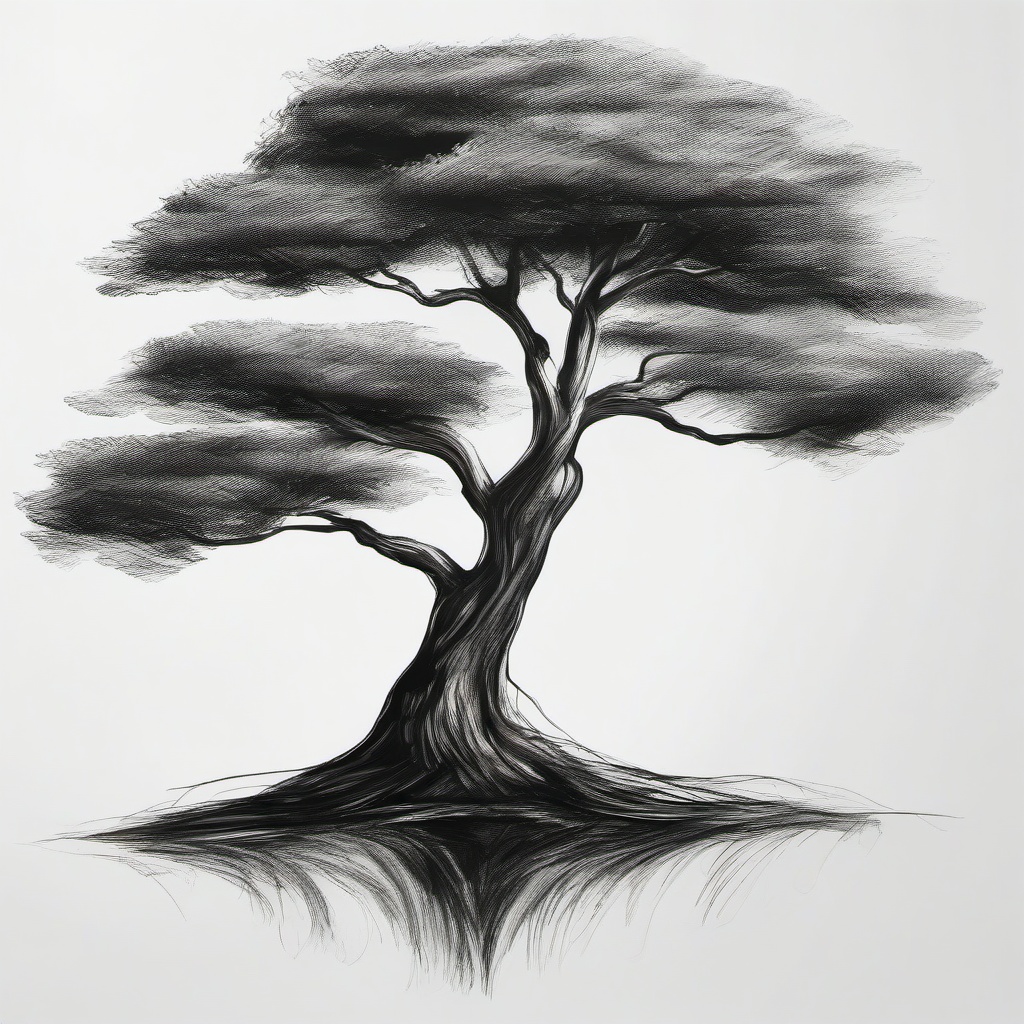 drawing of mahogany tree  minimal rough sketch scribbles,doodles,black and white