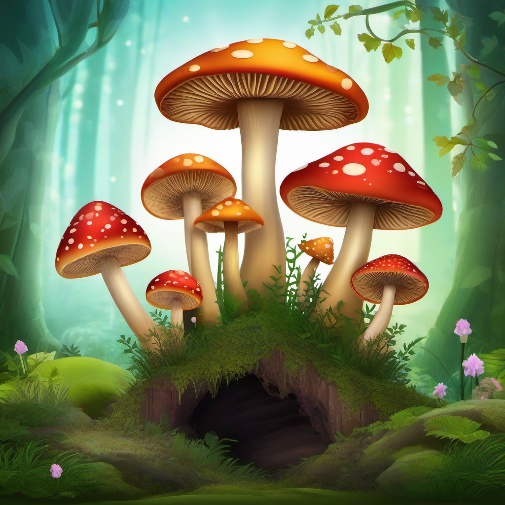 Mushroom clipart - mushrooms in a magical setting  