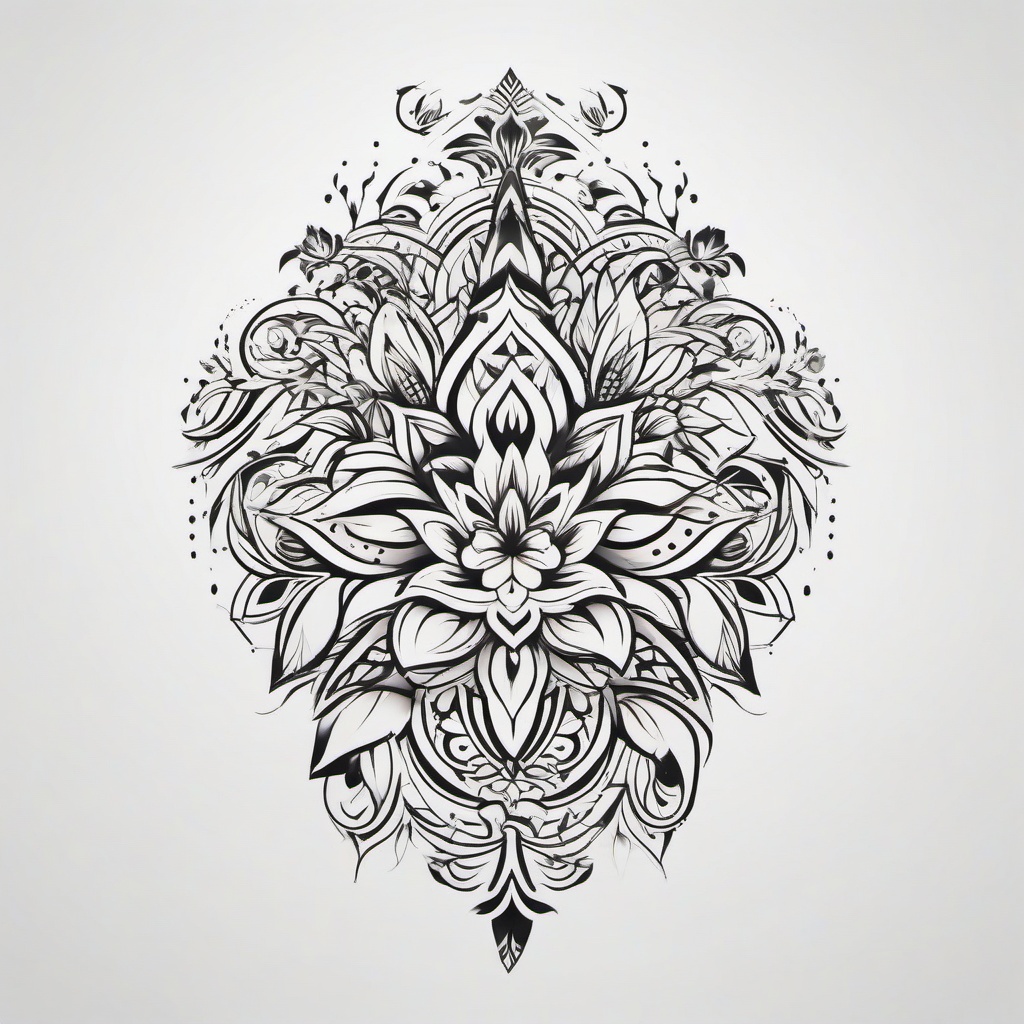 Floral Tribal Tattoo - Tattoo combining tribal and floral elements in the design.  simple color tattoo,minimalist,white background