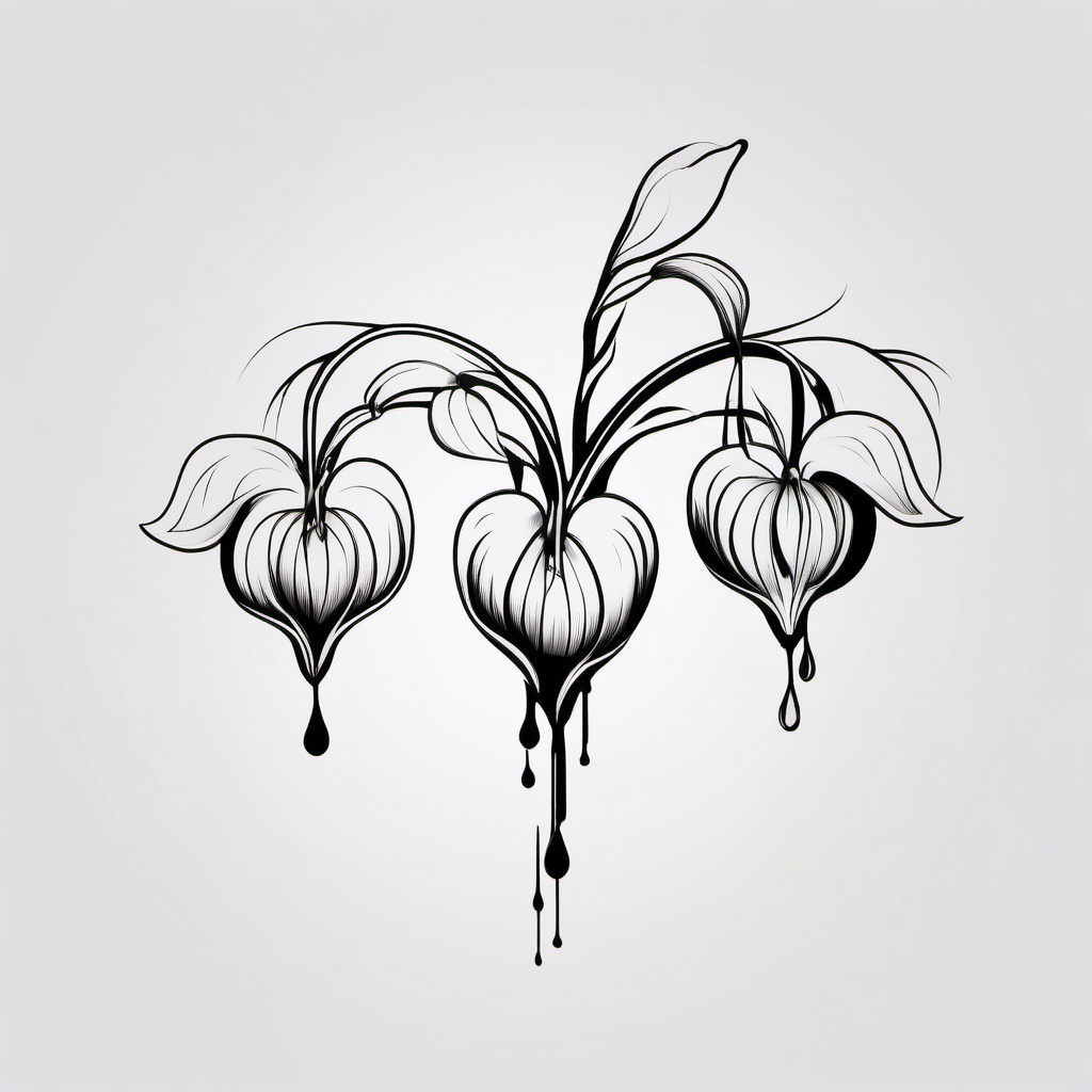 Bleeding Heart Flower Tattoo - Tattoo featuring the symbolic bleeding heart flower.  simple color tattoo,minimalist,white background