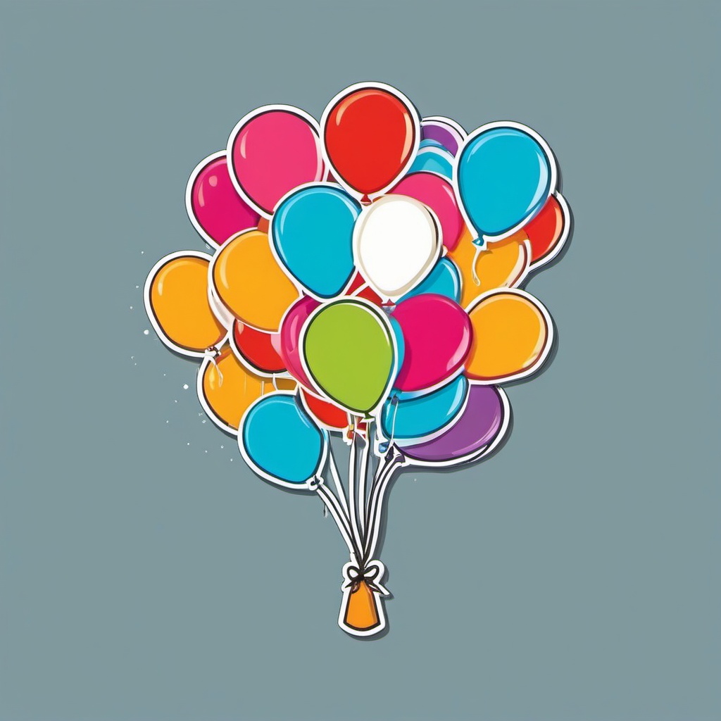 Balloon Release Sticker - Releasing a bunch of festive balloons, ,vector color sticker art,minimal