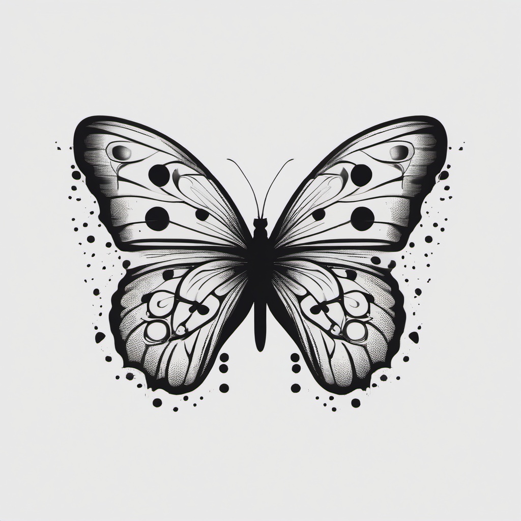 butterfly dot tattoo  simple color tattoo, minimal, white background