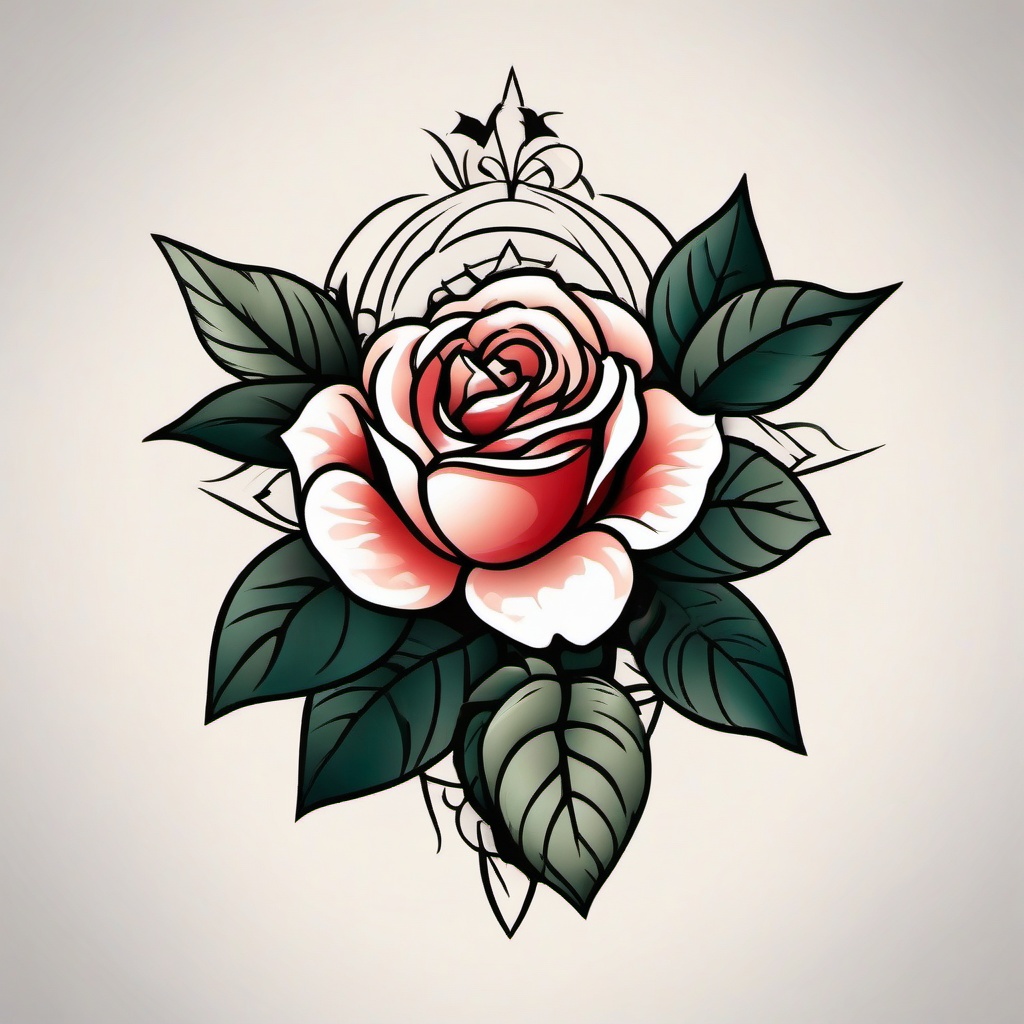 American Traditional Rose Tattoo - Traditional American-style tattoo featuring a rose design.  simple color tattoo,minimalist,white background