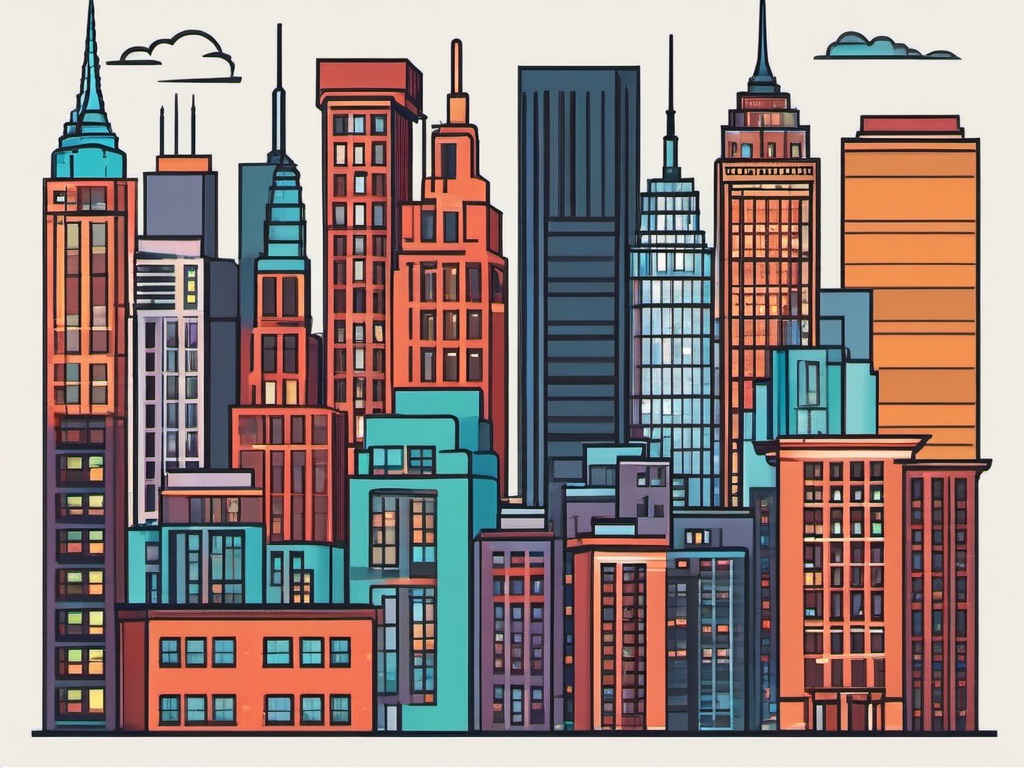 New York City clipart - Iconic cityscape of New York with skyline, ,color clipart vector style