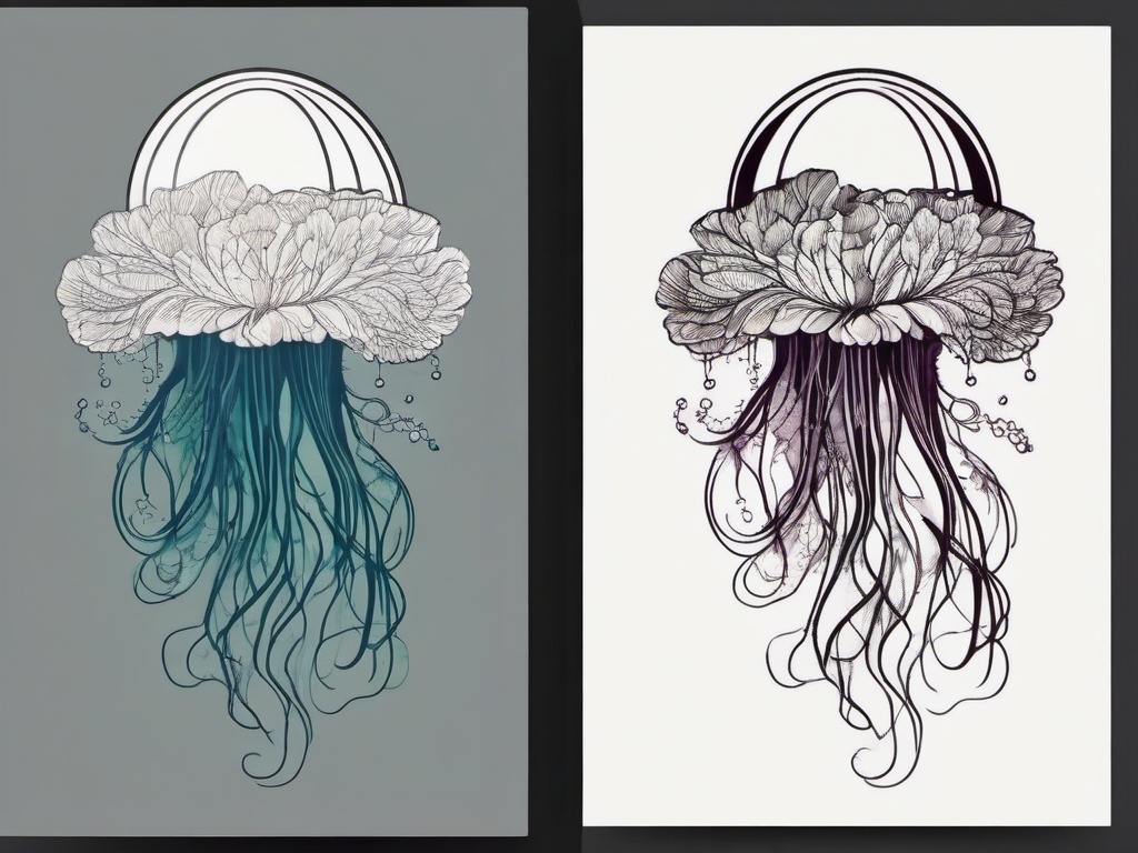 Flower Jellyfish Tattoo - Infuse botanical beauty into your jellyfish design.  minimalist color tattoo, vector