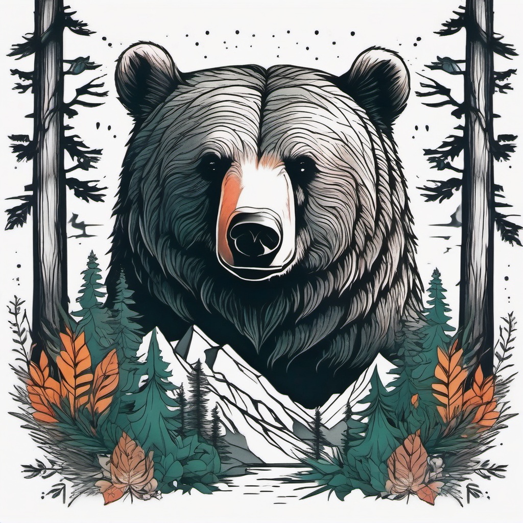 forest bear tattoo  simple color tattoo,white background