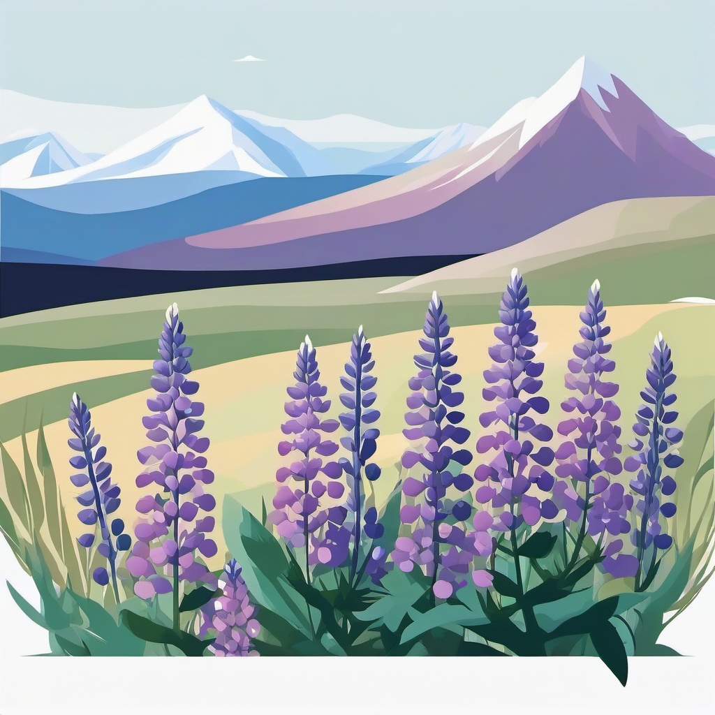 Arctic Lupine Clip Art - Lupine flowers in a pristine Arctic landscape,  color vector clipart, minimal style