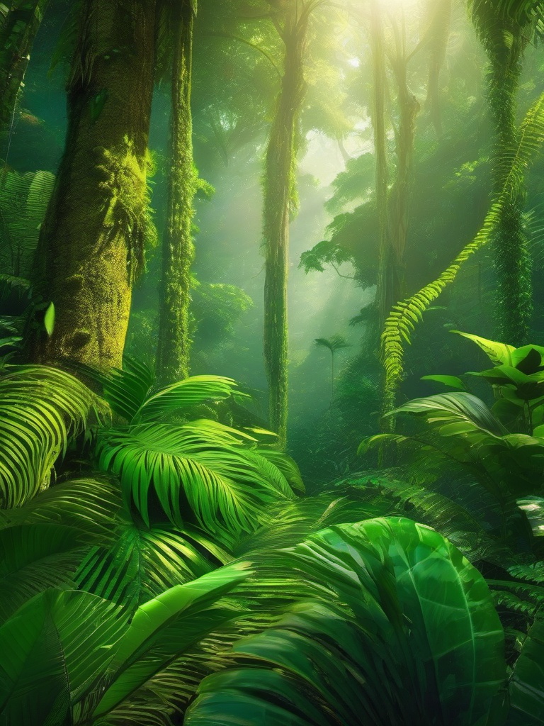 Jungle Background - Lush Amazon Rainforest in Brazil  wallpaper style, intricate details, patterns, splash art, light colors